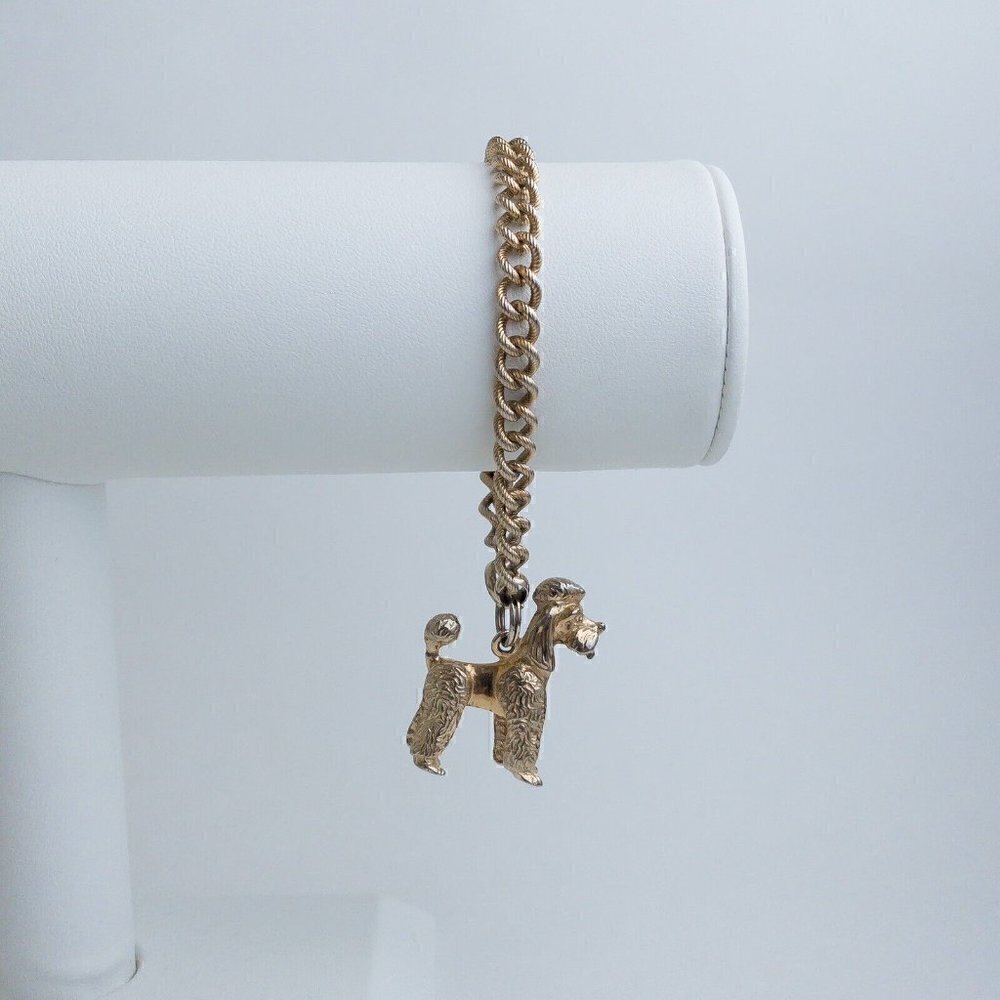 Rare Vintage Napier Dog Pendant Charm Bracelet Curb Link Chain Gold Tone